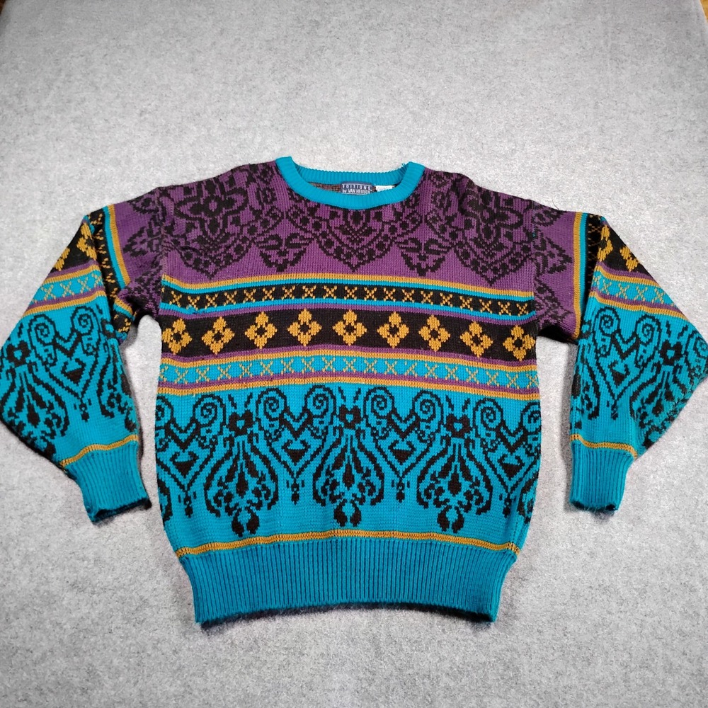 Editions by Van Heusen Mens Vintage 80s 90s Abstract Geometric Sweater Purple L